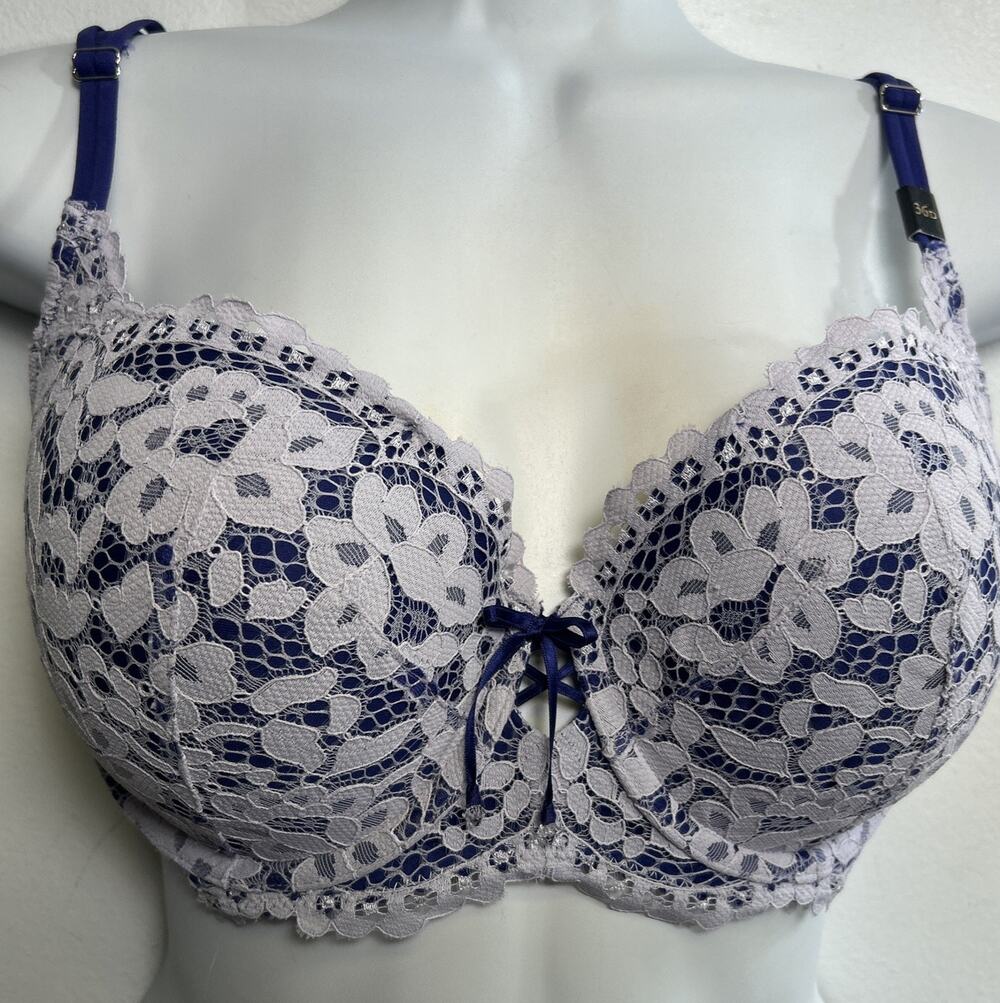 Victoria’s Secret Very Sexy Push Up Bra 36D Purple Lace Bow Gems Wired